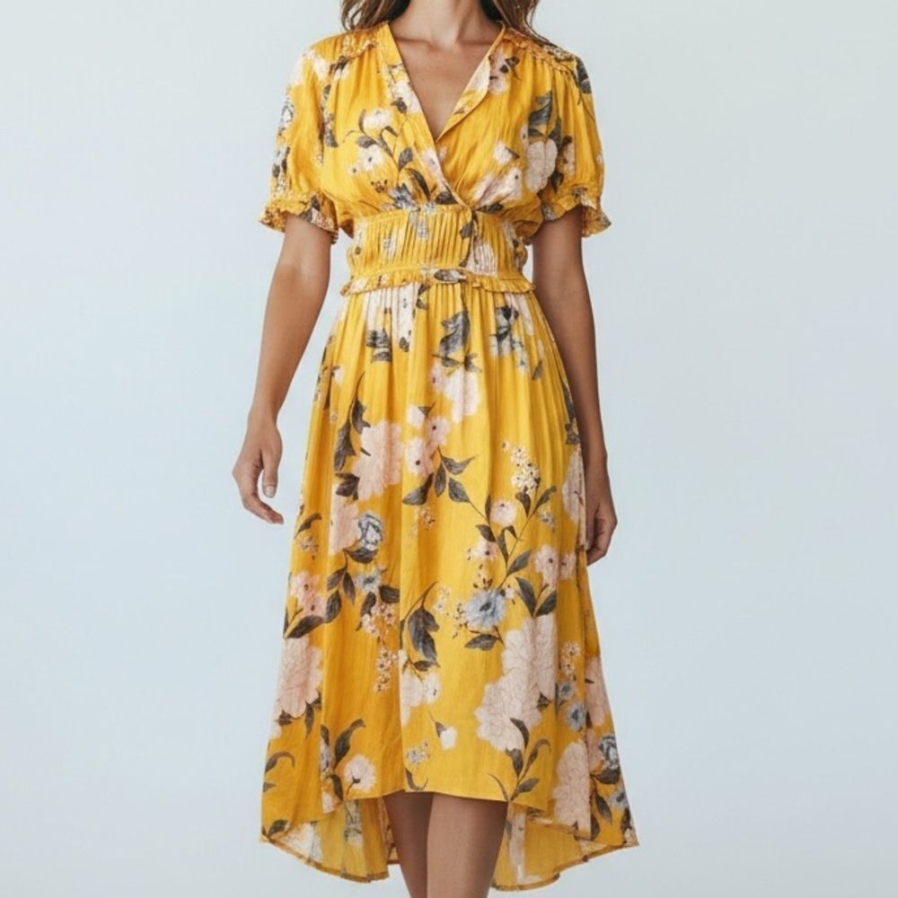 NEW Current Air Marigold Yellow Midi Floral Dress in Size Medium
